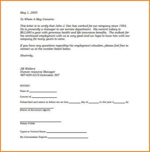 employment reference letter sample notarized statement sample notarized letter of employment template pdf printable