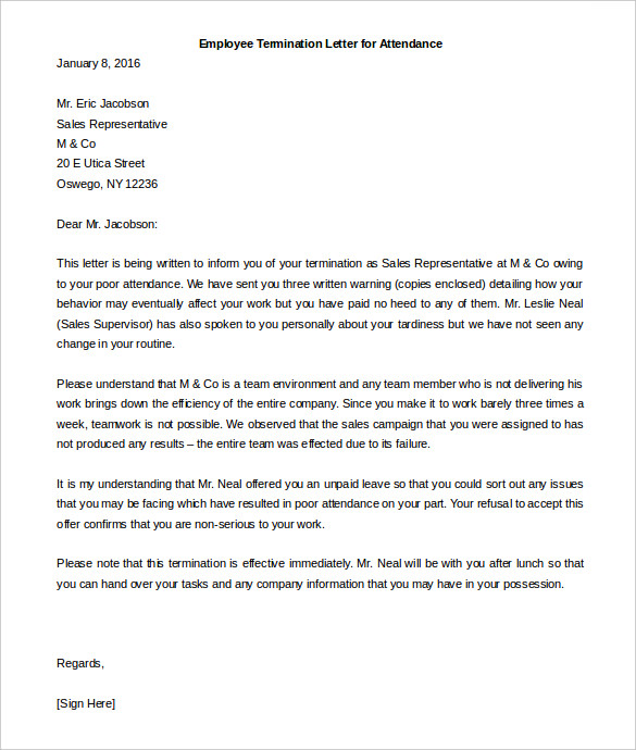 employment termination letter