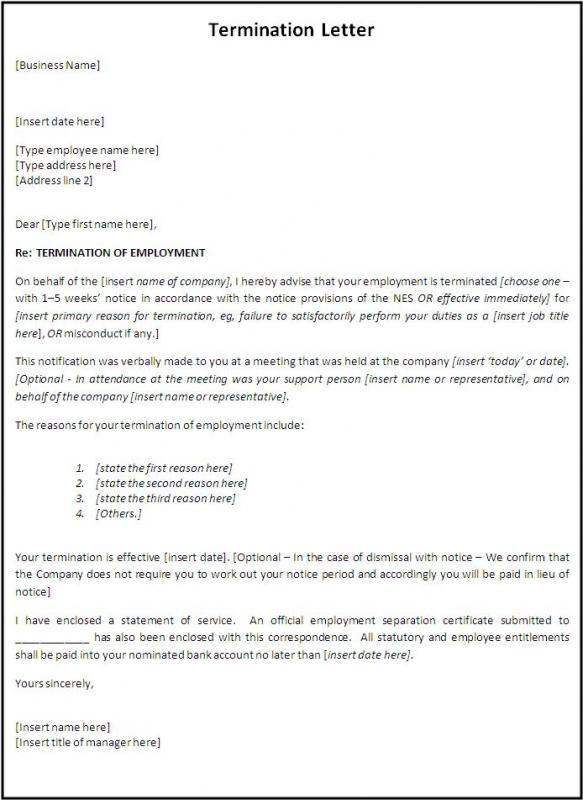 employment termination letter