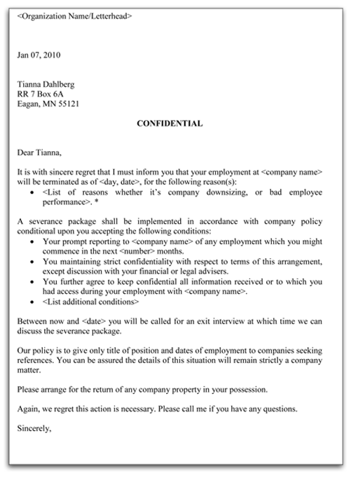 employment termination letter