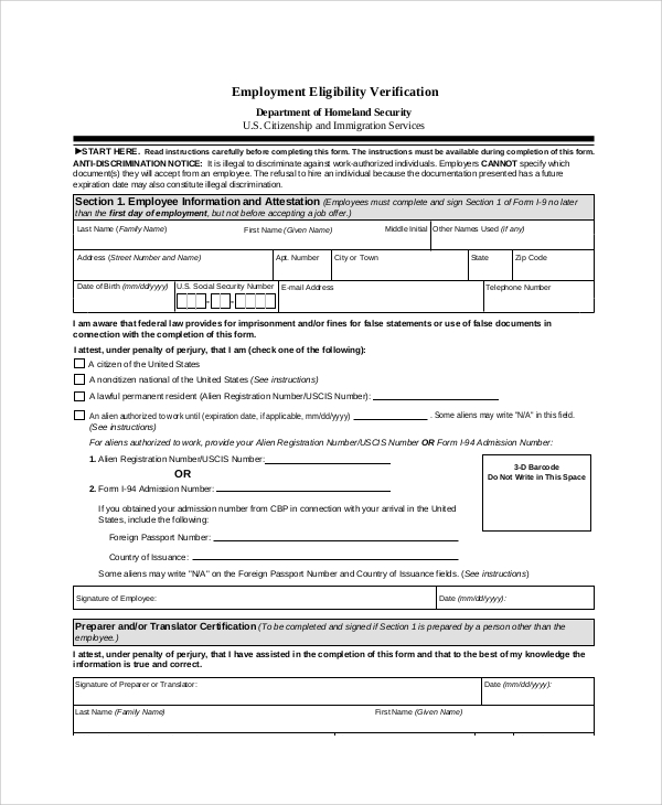 Employment verification form pdf