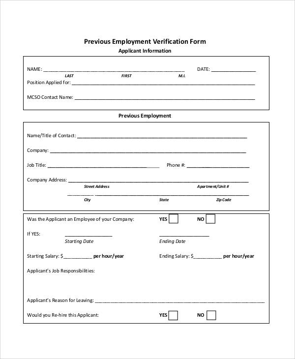 Employment Verification Form