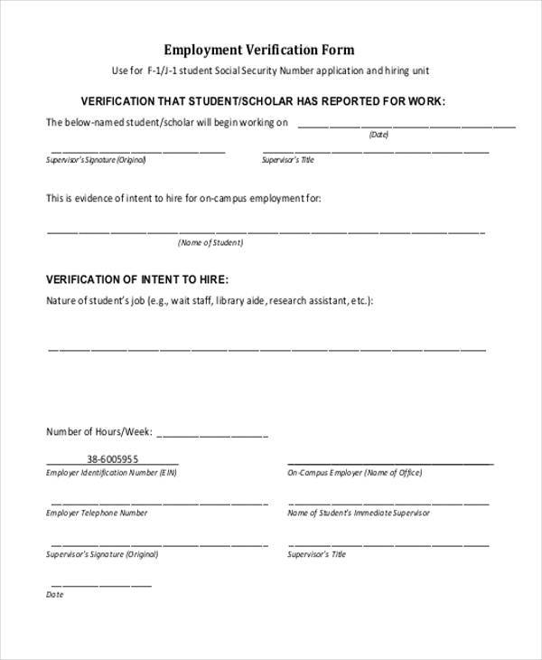 Employment Verification Form  Template Business