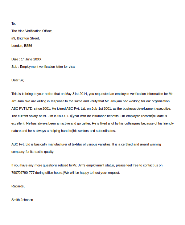 letter sample visa employment Verification Business Pdf  Employment  Letter Template