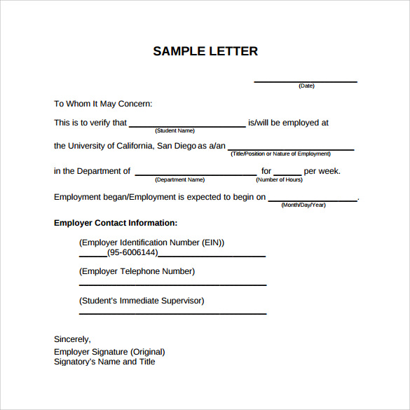 employment verification letter sample