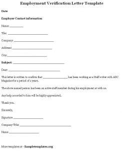 employment verification letter template employment verification letter template