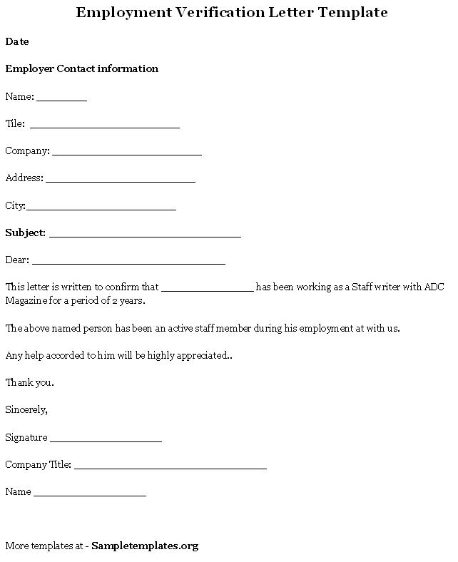 employment verification letter template