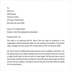 employment verification letter template word sample employment authorization letter