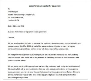 end of lease letter lease termination letter for equipment