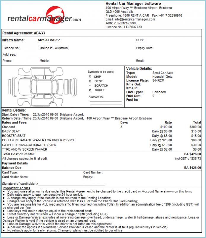 Enterprise Car Rental Receipt Template