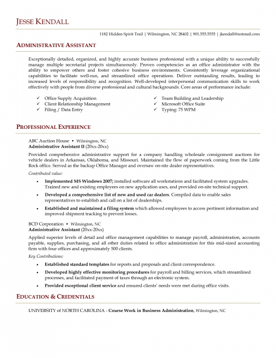 entry level administrative assistant resume