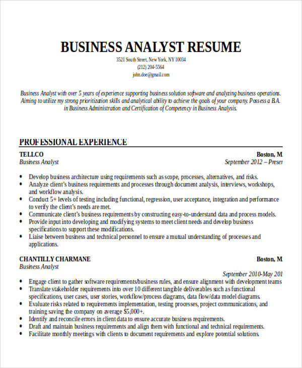 Entry Level Business Analyst Resume | Template Business