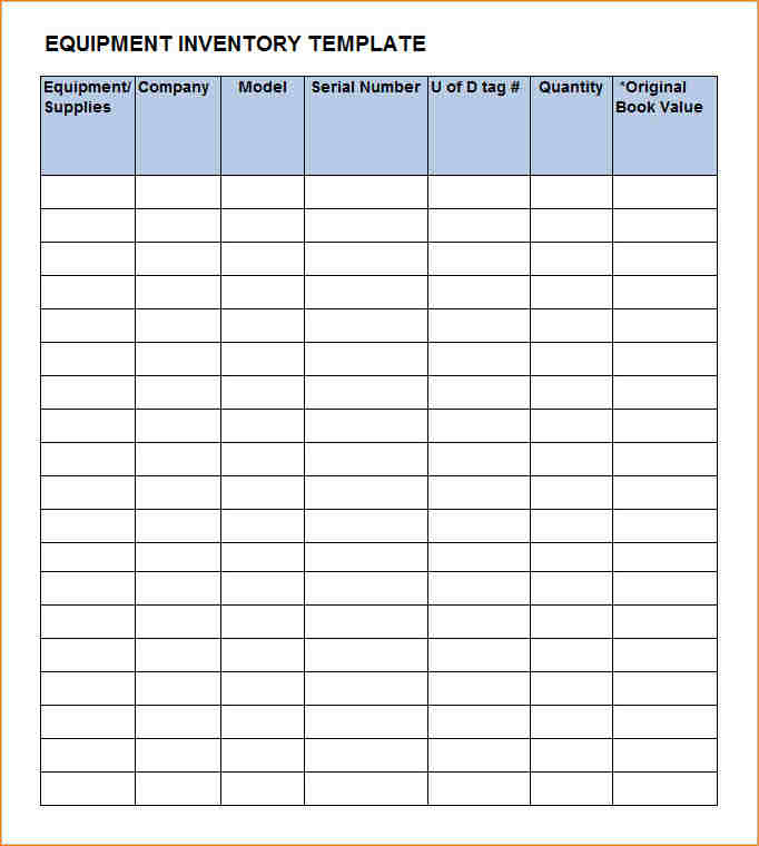 equipment inventory template