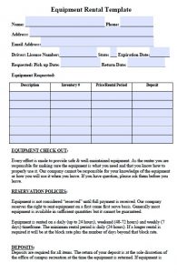 equipment rental agreement equipment rental agreement template