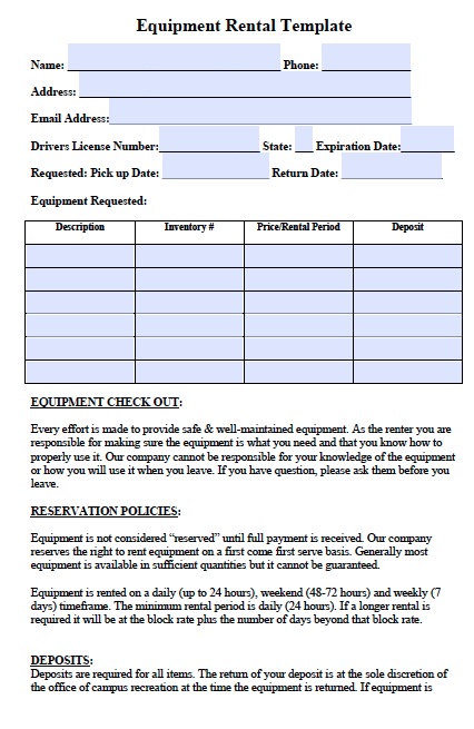 equipment rental agreement