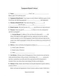 equipment rental contract equipment rental agreement form template