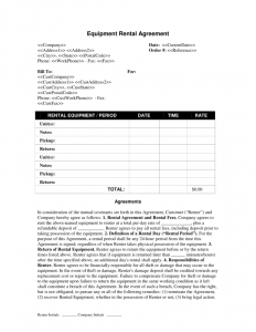 equipment rental contract rental agreement template