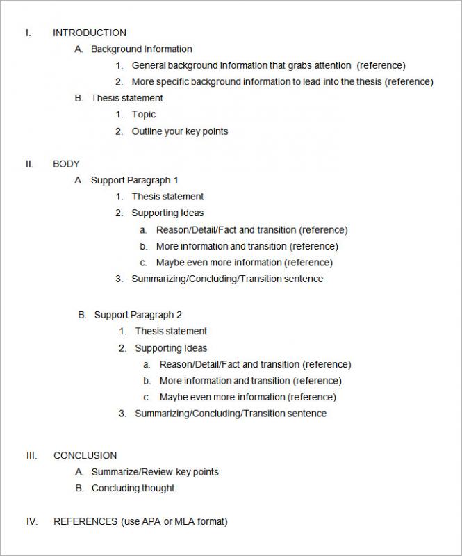 As with all papers in MLA format, your outline should be double-spaced, 12 pt.The title of the paper should be centered.The following line contains the thesis statement (write the thesis in capital letters, followed by a colon, and then set forth your thesis).