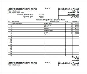 estimate template excel project estimate spreadsheet template excel free editable