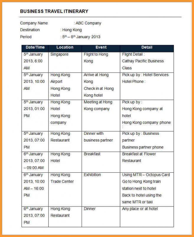 event itinerary template