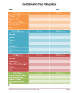 event planning worksheet retirement plan template