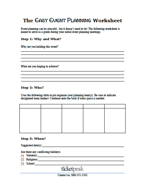 event planning worksheet