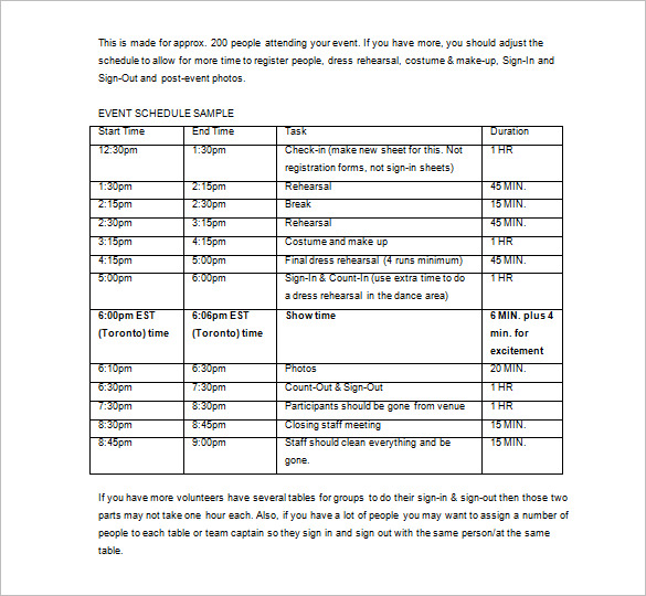 event schedule template