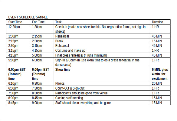 event schedule template