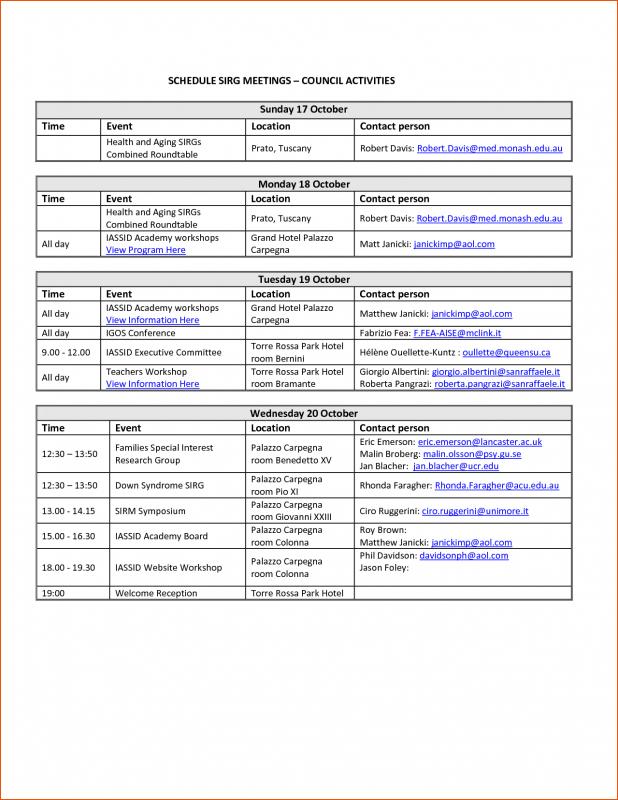 event schedule template