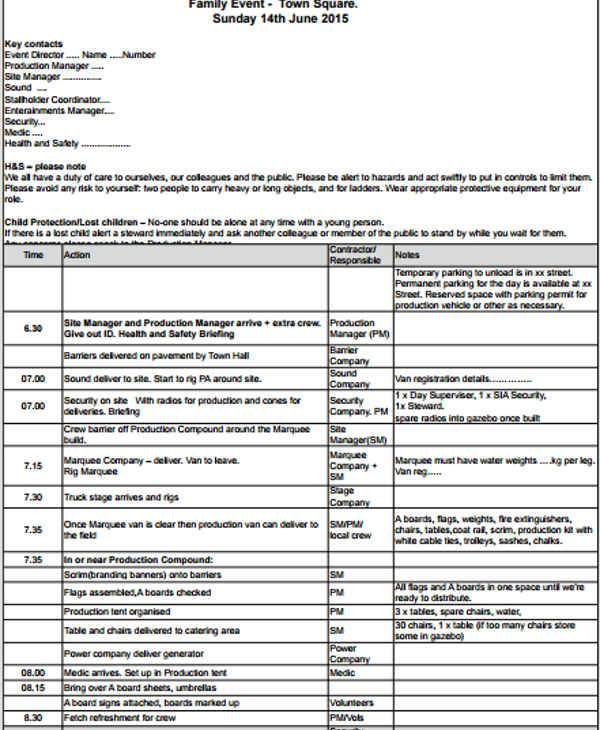 event schedule template