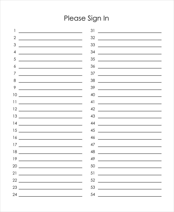 event sign in sheet