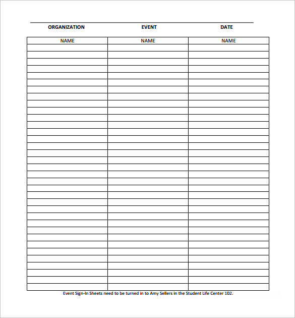 event sign in sheet