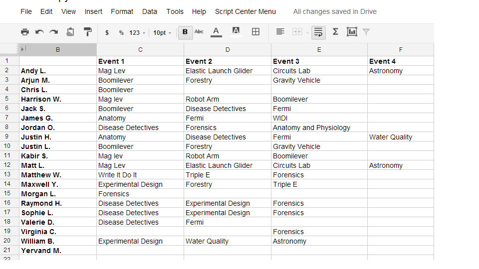 event sign up sheet