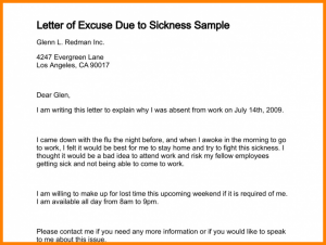 eviction letter sample excuse letter sample for being absent in work letter of excuse due to sickness sample