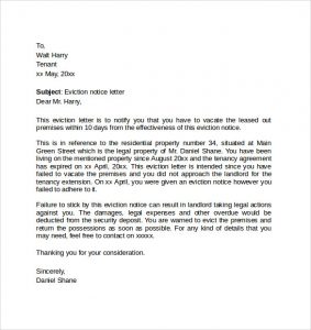 eviction letter template sample eviction notice