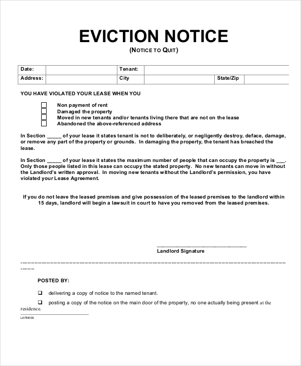 Eviction Notice Form Template Business