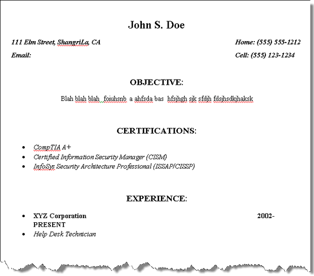 example basic resume