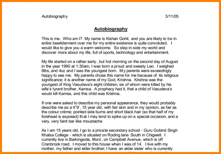 autobiography short note