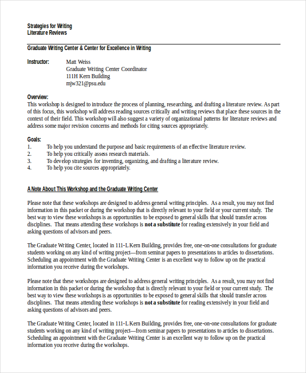 literature review example for students