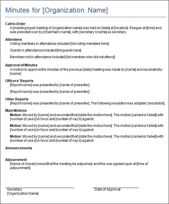 example of meeting minutes