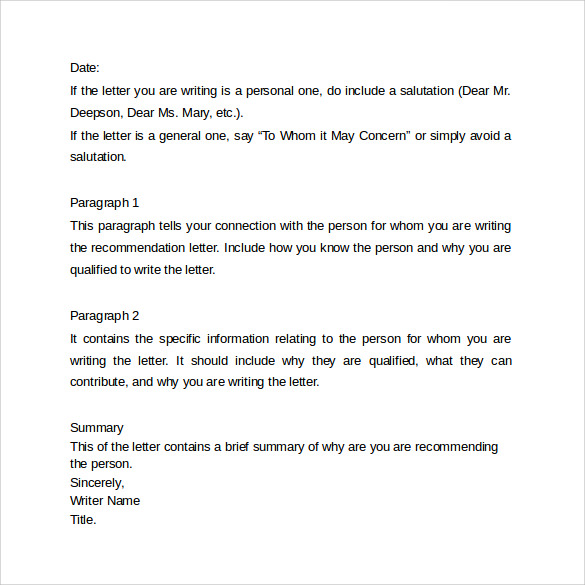 Example Reference Letter Template Business