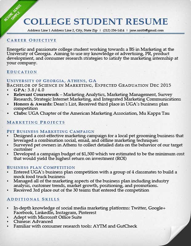 example student resume