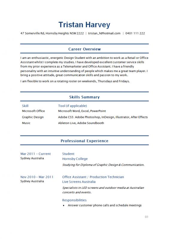 example student resume