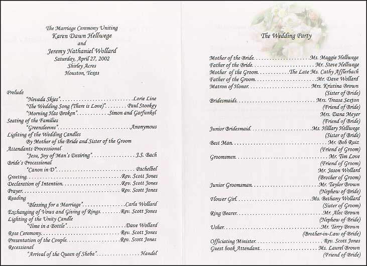 example wedding programs