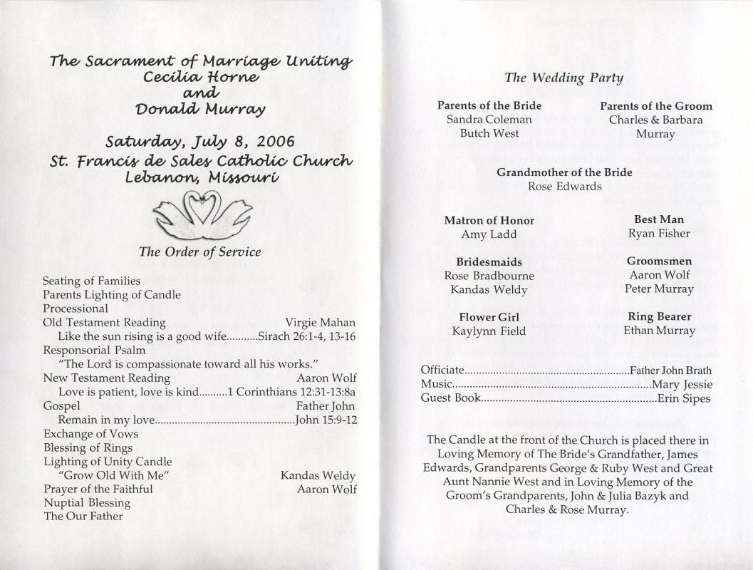 example wedding programs