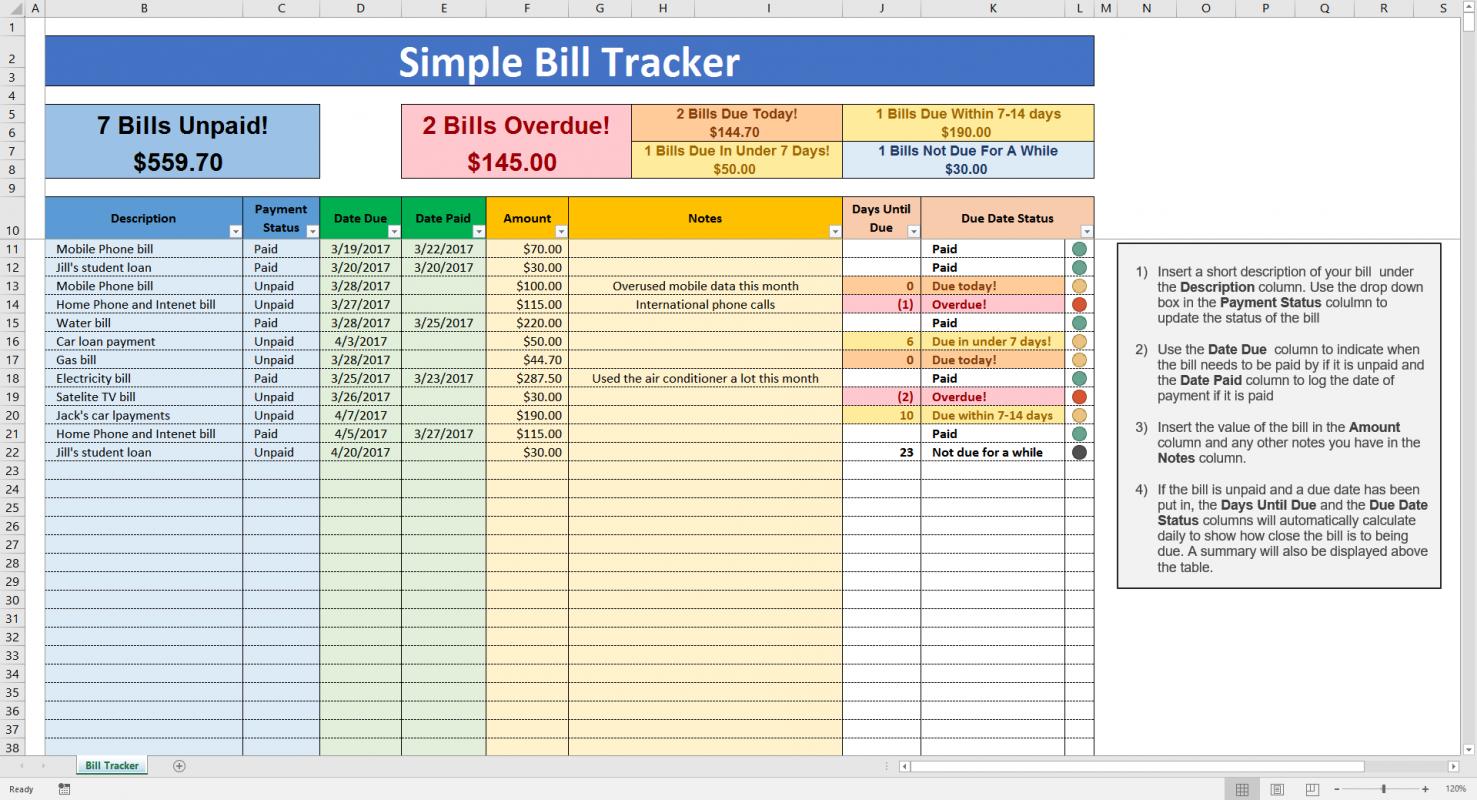 how to do monthly personal bills on excel
