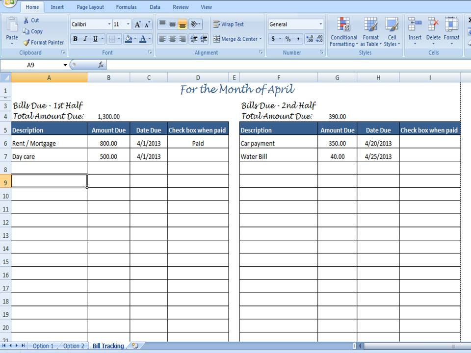 Free Bill Tracker Excel