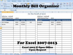 excel bill tracker monthly bill organizer bill tracker calculates total due for st nd half of the month ca