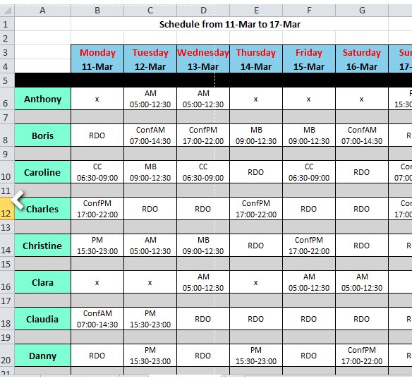 excel chore chart