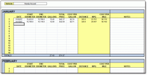 excel mileage log screen